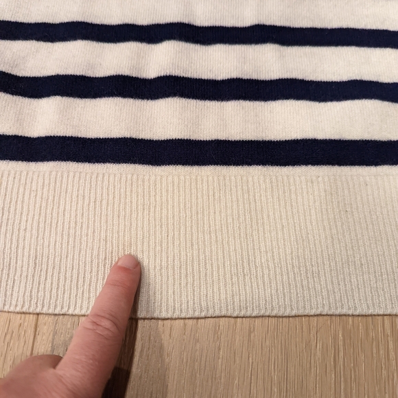 Navy and White Striped Sweater with Red Heart Elbows - Picture 2 of 10